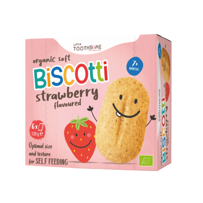 Biscuiti Bio pentru copii (7 luni+) Capsuni fara Zahar Adaugat Little Toothsome