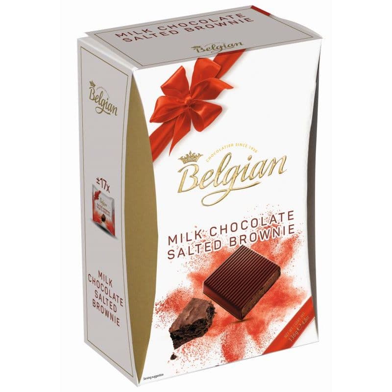 Pătrățele de ciocolată cu lapte cu umplutură de brownie sărat TheBelgian