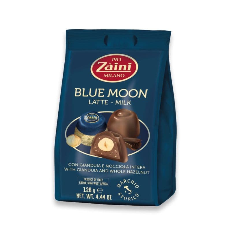 Praline de Ciocolata cu Lapte cu Umplutura de Alune de Padure Zaini Blue Moon