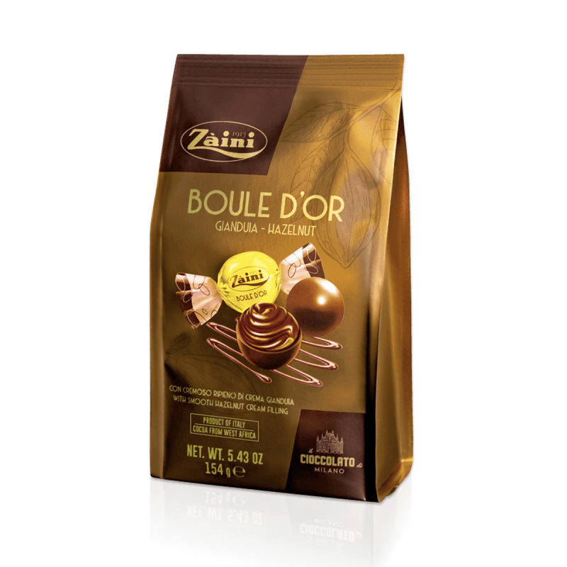 Bomboane de ciocolată cu cremă de alune de pădure Boule d'Or Gianduia-Hazelnut Zaini