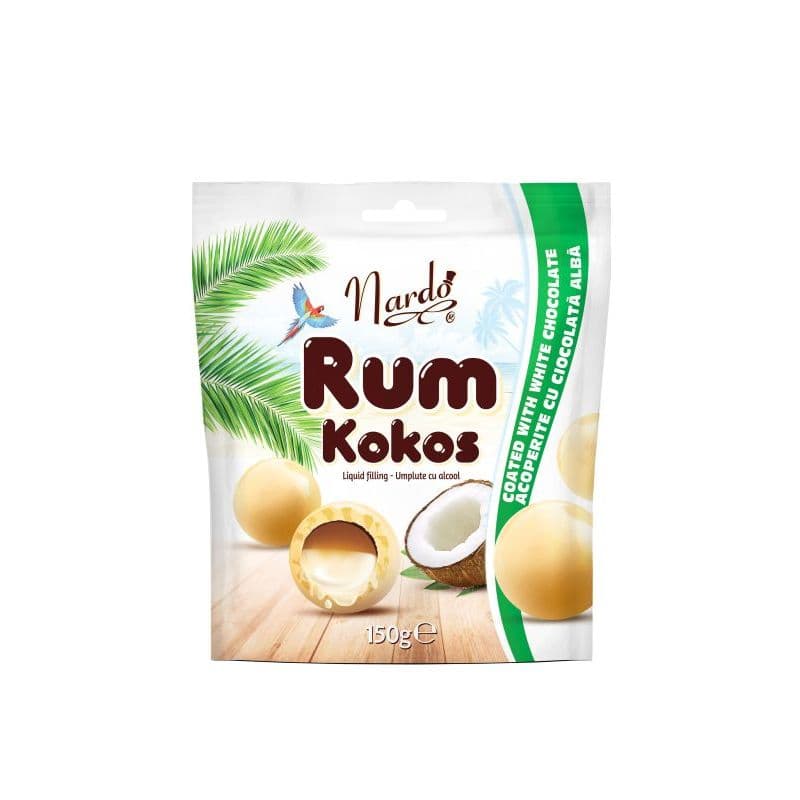 Drajeuri Rum Kokos învelite in ciocolată albă Nardo