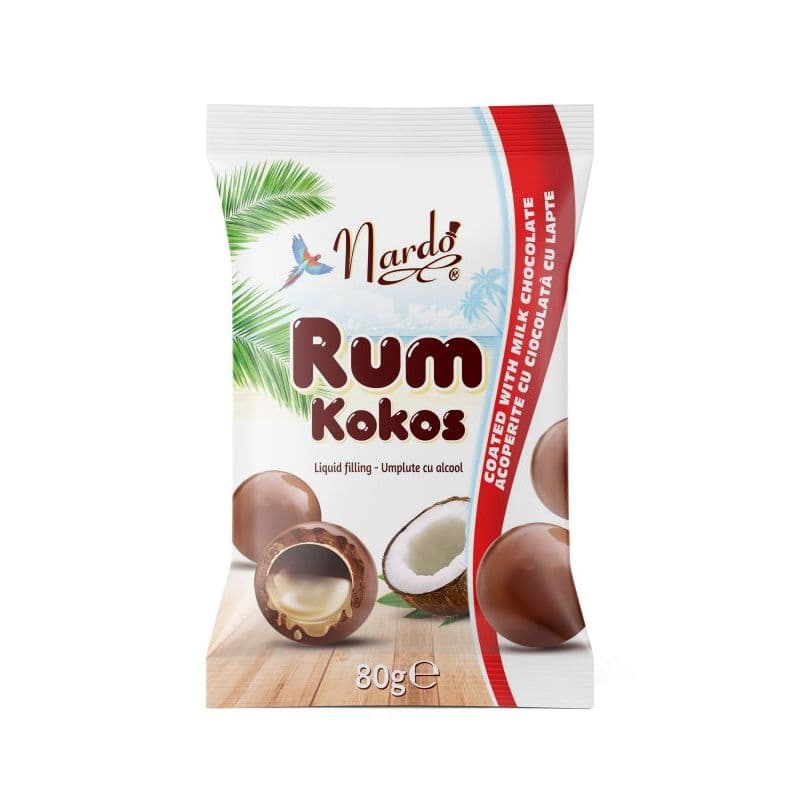 Drajeuri Rum Kokos învelite in ciocolată cu lapte Nardo